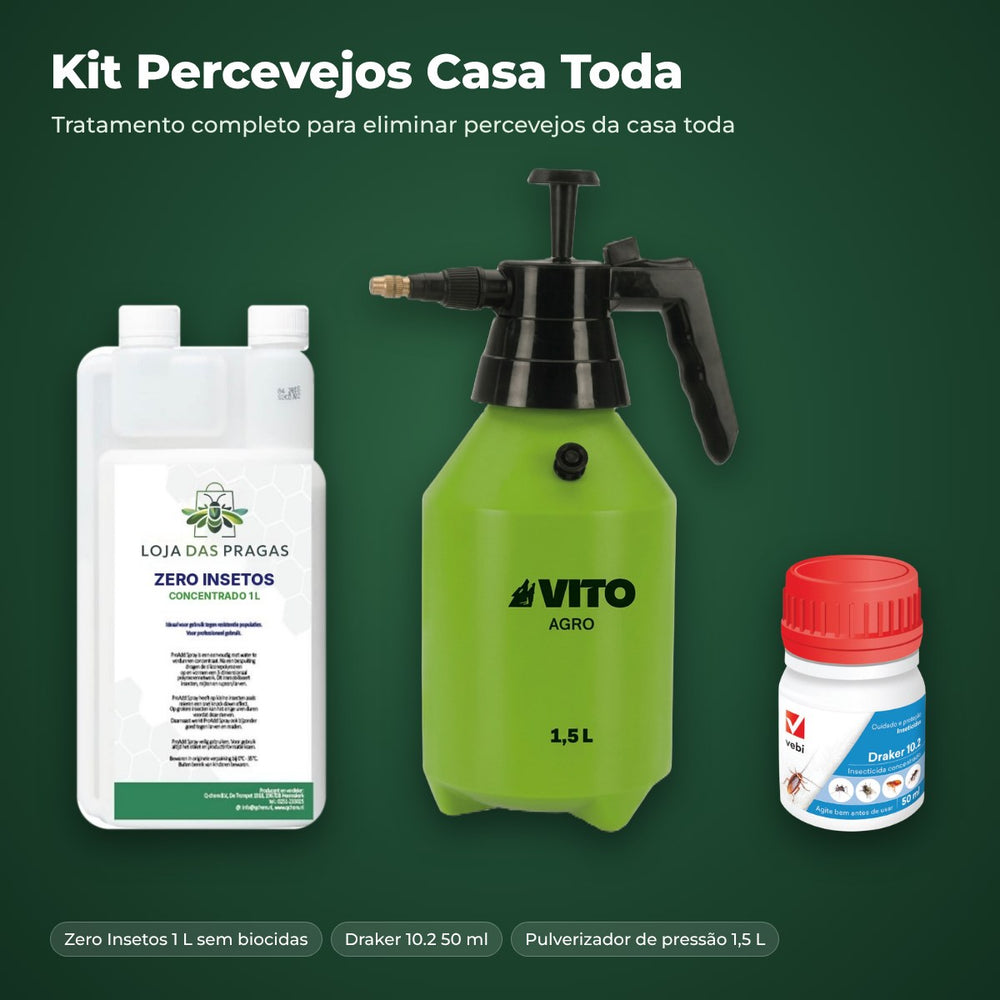 Kit Zero Insetos Percevejos: concentrado 1 L, Draker 10.2 e pulverizador 1,5 L