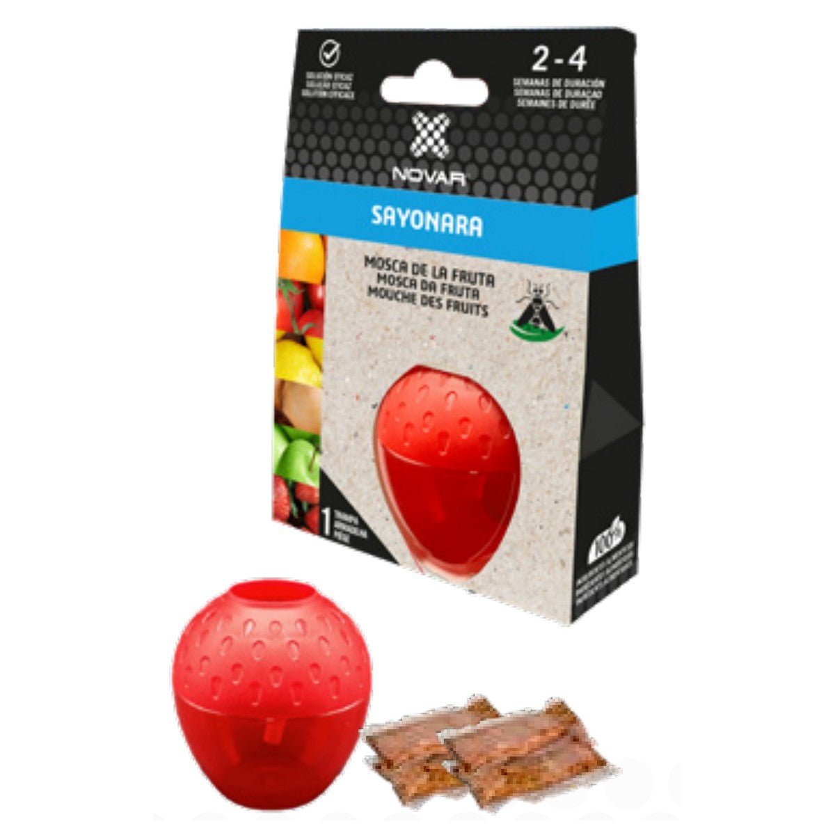 Armadilha para moscas da fruta em forma de morango Novar Sayonara com 3 recargas