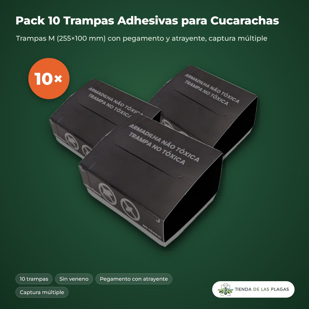 Pack de 10 trampas adhesivas para cucarachas, sin veneno
