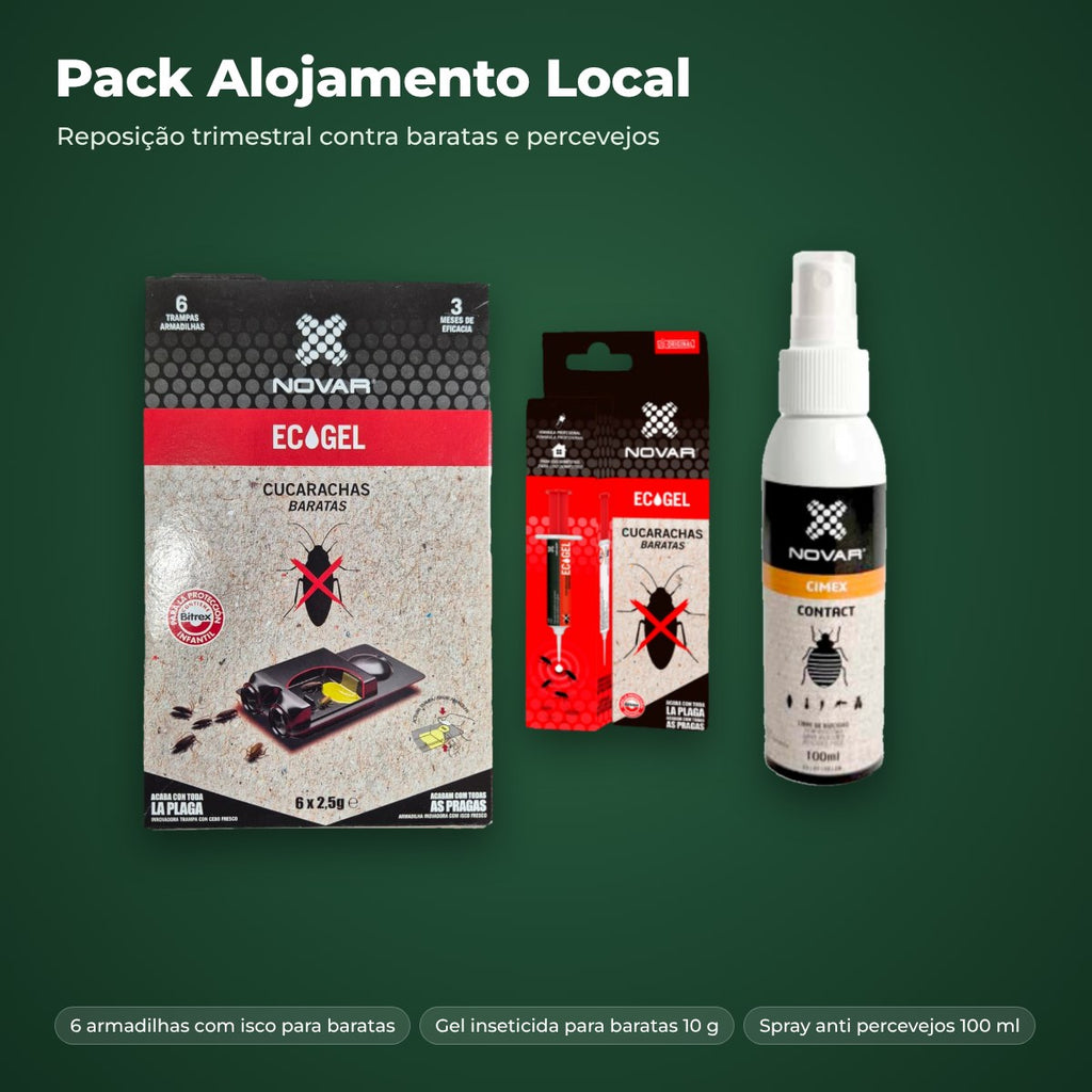 Pack Alojamento Local: gel e armadilhas para baratas e spray anti percevejos