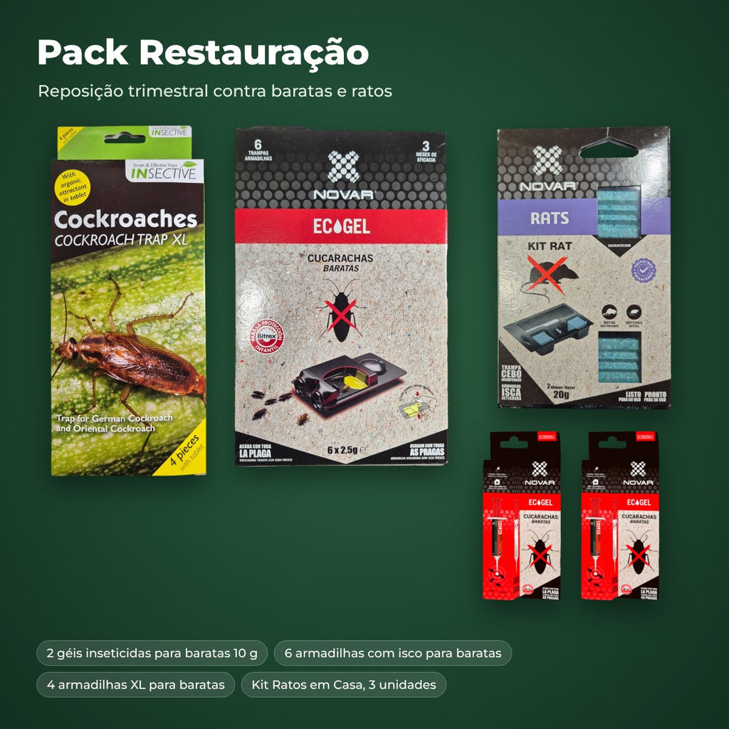 Pack Restauração: géis e armadilhas para baratas e kit de armadilhas para ratos
